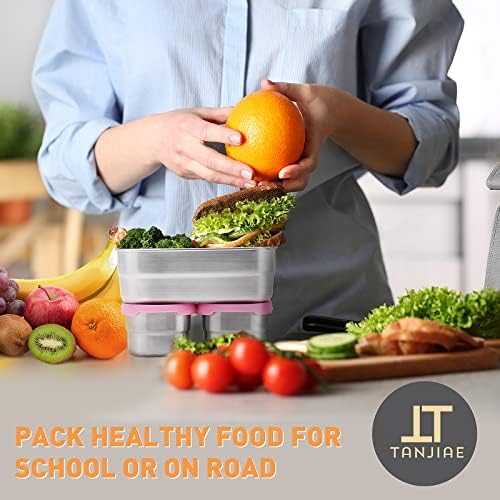 3 CUP+1 CUP Stainless Steel Lunch Snack Containers Set | Leak Proof 304 Stainless Steel Food Containers with Silicone Lids - Perfect Metal Lunch Box for School and Daycare (25oz+8oz*2)