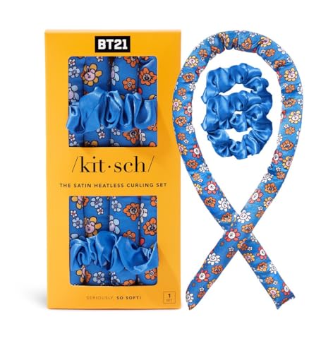 BT21 x Kitsch Satin Heatless Hair Curler Set - Heatless Curls Overnight, Hair Rollers for Soft Curls & Frizz-Free Styling, No Heat Curlers To Sleep in, Curling Rod Headband for Overnight Curl - BT21