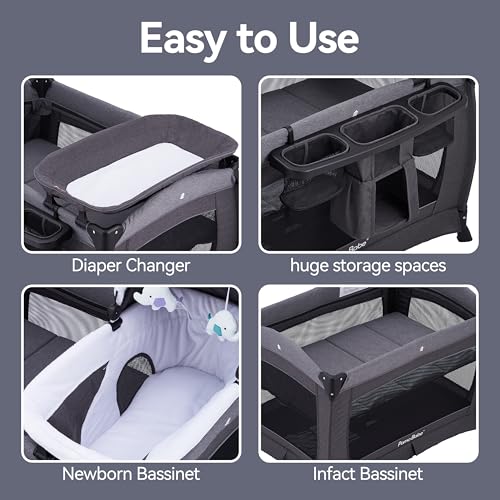 Pamo Babe Portable Playpen Foldable Playard for Baby and Toddler Mattress, Changing Table for Newborn Portable Playard