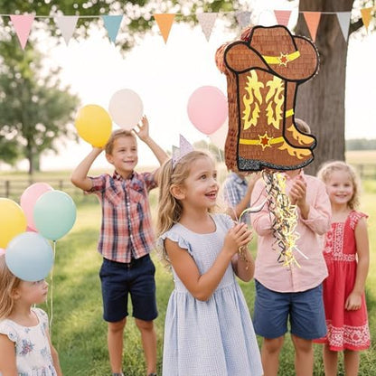 WERNNSAI Western Cowgirl Boot Piñata - Cowboy Hat Pinata Game Western World Theme Party Decorations for Adults Kids Birthday Farm Horse Rodeo Party Supplies with Bat Blindfold
