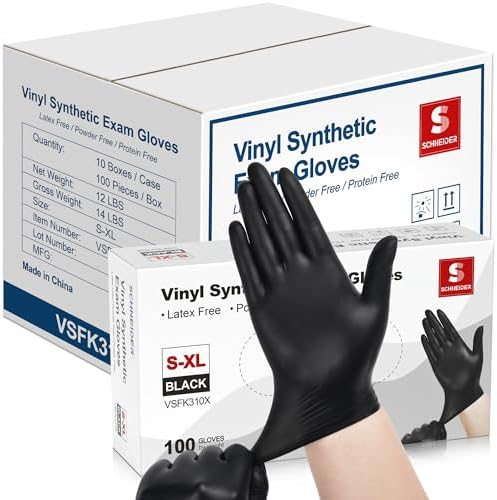 Schneider Vinyl Synthetic Exam Gloves, 4 Mil, Latex Free Disposable Gloves for Medical, Cooking, Cleaning, and Food Prep