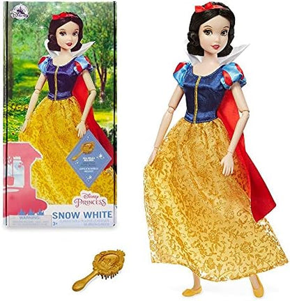 Disney Store Girl's Princess Classic Doll (Snow White), 11 Inches, Includes Brush with Molded Details, Fully Posable Toy in Classic Outfit - Disney Princess Toys