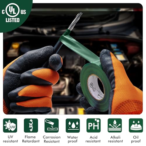 Electrical Tape, 10 Rolls Professional Grade PVC Electric Tape, UL/CSA Listed ¾ in x 66 ft Insulating Vinyl Tape for Electrical, Repairs, Automotive and Equipment, Pro-36C, Green
