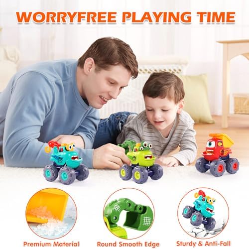 Monster Truck Toys for 1 2 3 Year Old Boy Birthday Gift, Outdoor Construction Toy Trucks Pull Back Cars for Toddlers 1-3, 1st Birthday Gifts 1 2 3 Year Old Boy Toys Baby Toddler Xmas Gifts Kids