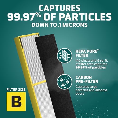 GermGuardian HEPA Pure Genuine Air Purifier Filter B, Removes 99.97% of Pollutants, Wildfire Smoke, Odors, for AC4825, AC4300, AC4850, AC4880, AC4900, CDAP4500, AP2200, Black/Yellow, FLT4825