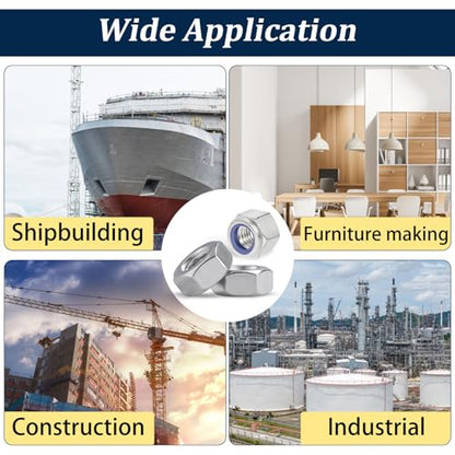 Metric Hex Nuts&Locknuts Assortment Kit(360Pcs)，M3 M4 M5 M6 M8 M10 M12 Stainless Steel Assorted Hex Nuts Sets,Bright Finish