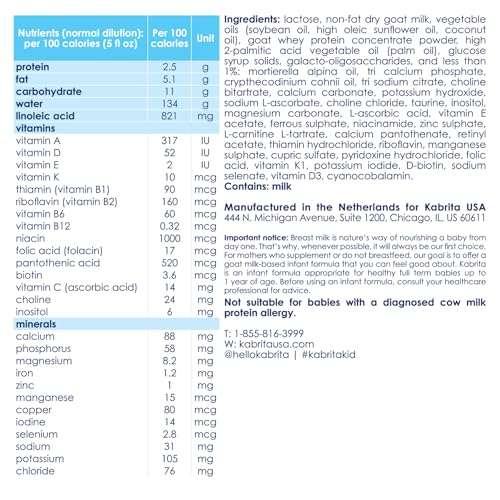 Kabrita Goat Milk Infant Formula - Easy to Digest Baby Formula 0-12 Months - Contains Prebiotics, Iron, DHA, Non-GMO - Gentle on Sensitive Tummies - Formula Supporting Gut Health & Sleep - 28Oz