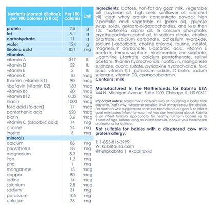 Kabrita Goat Milk Infant Formula - Easy to Digest Baby Formula 0-12 Months - Contains Prebiotics, Iron, DHA, Non-GMO - Gentle on Sensitive Tummies - Formula Supporting Gut Health & Sleep - 28Oz