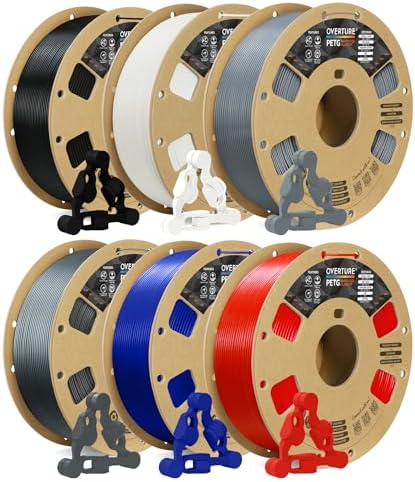 OVERTURE 6KG Bundle PETG 3D Printer Filament 1.75mm, Neatly Wound Durable PETG 6 Pack 1kg(2.2lbs), Strong Toughness Filament, Dimensional Accuracy +/- 0.02mm, Fit Most FDM Printers (6 Color (6-Pack))