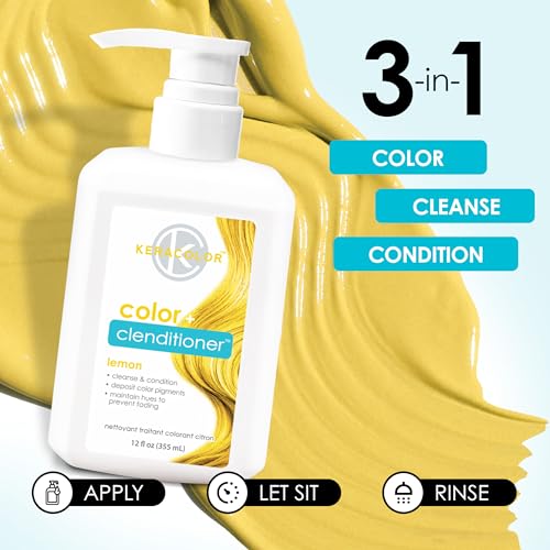 Keracolor Color + Clenditioner 3-in-1 Color-Depositing Conditioner, Gently Cleanses & Conditions, Semi-Permanent Hair Color, 23 Shades, 12 Fl Oz