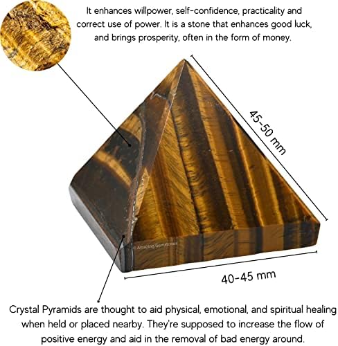 Amazing Gemstone Tiger Eye Pyramid Crystal Healing Stones - 2" Great Pyramid Figurine of Natural Stone Pyramid for Meditation, Reiki, Chakra Balancing and Crystal Pyramids Grid