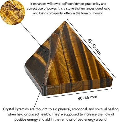 Amazing Gemstone Tiger Eye Pyramid Crystal Healing Stones - 2" Great Pyramid Figurine of Natural Stone Pyramid for Meditation, Reiki, Chakra Balancing and Crystal Pyramids Grid