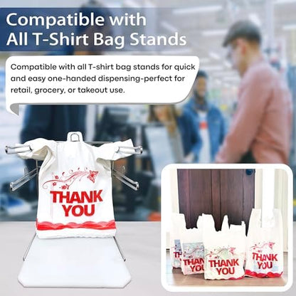 1000PCS White “Thank You” T-Shirt Bags – Reusable & Disposable Grocery and Supermarket Shopping Bags, 11"x6"x21"