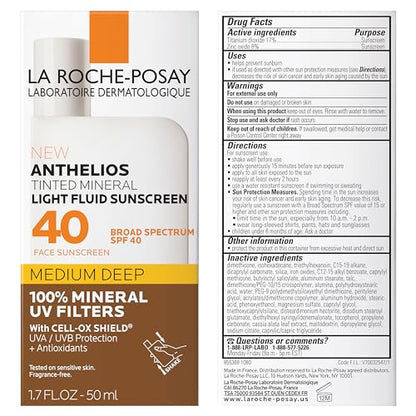 La Roche-Posay Anthelios Sunscreen SPF 50, Ultra-Light Fluid Broad Spectrum SPF 50, Face Sunscreen with Titanium Dioxide Mineral, Lightweight & Fast-Absorbing, Oil-Free, Matte Finish