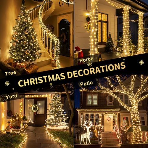 JMEXSUSS 200 LED String Lights Indoor Outdoor Clear Wire, Connectable Warm White Christmas Lights for Bedroom, 66 Ft Twinkle Fairy Classroom Light Plug in for Home Wedding Tree Yard Patio Decor