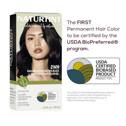 Naturtint 2WN Radiant Nature Brown Black Permanent Hair Color (Pack of 1), Ammonia Free, Vegan, Cruelty Free, up to 100% Gray Coverage, Long Lasting Results (Packaging may vary)