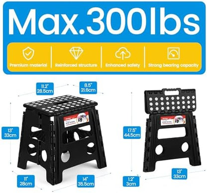 ACSTEP Folding Step Stool - 13 inch Height Premium Heavy Duty Foldable Stool for Adults, Kitchen Garden Bathroom Stepping Stool (1 Pack) Black