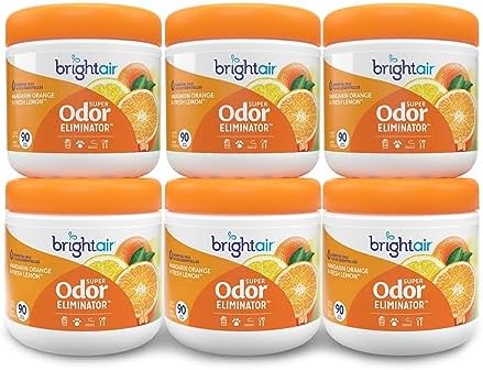 Bright Air 14 oz. Super Odor Eliminator, For Medium-Size Spaces, Mandarin Orange and Fresh Lemon Scent, Case of 6, Air Freshener, Natural Essential Oils, Lasts Up to 90 Days Each