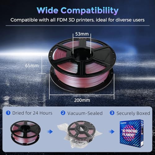 FLASHFORGE PLA Filament 1.75mm +/- 0.02mm Rose Quartz, Color Changeable 3D Printer Filament 1kg (2.2lbs), Chameleon 3D Printing Filament Changing Colors with Light, Perfectly Hide The Layer Line