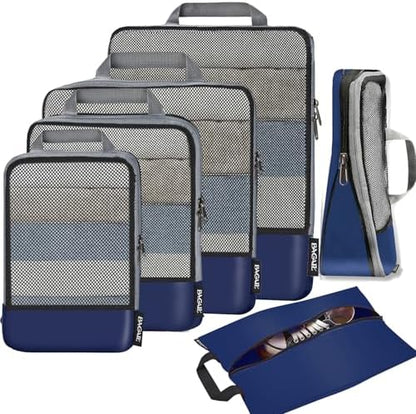 BAGAIL 4 Set/6 Set/8 Set Compression Packing Cubes Travel Accessories Expandable Packing Organizers (Half Mesh, 6-Navy)