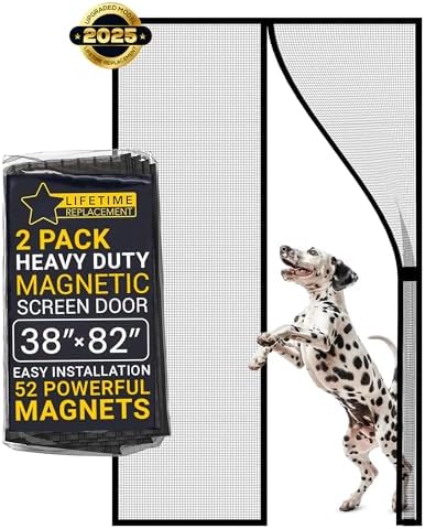 Magnetic Screen Door - Bugs Out, Breeze in - 9min Install Auto-Sealing Heavy Duty Double Stitched Mesh, 52 Magnets, Hands Free Sliding & Patio Door Net, Pet & Kid Friendly, 38 x 82 Inch, Flux Phenom