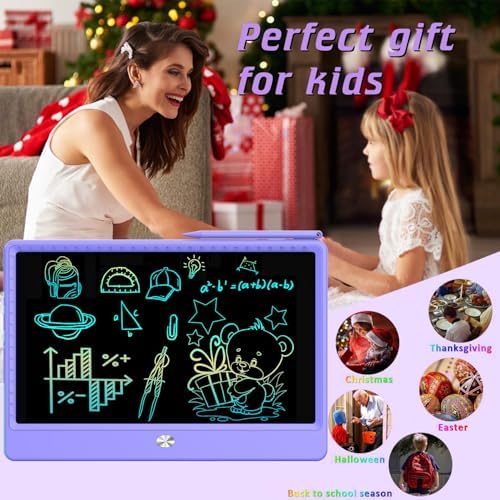 FLUESTON LCD Writing Tablet, Doodle Board Toys Gifts for 3-8 Year Old Girls Boys, 12 Inch Colorful Electronic Board Drawing Pad for Kids, Gifts for Toddler Educational Learning Travel Birthday, Purple