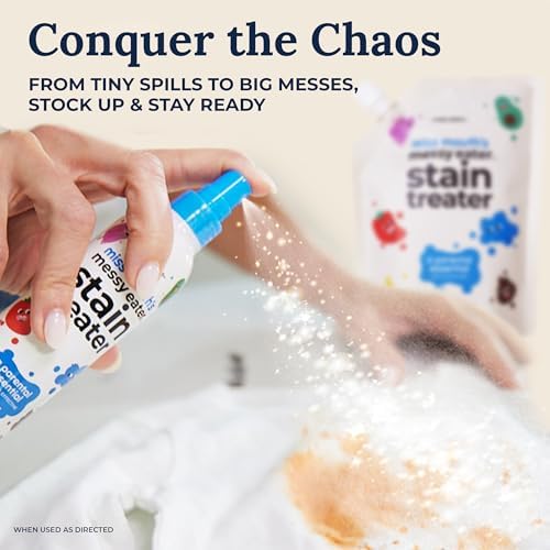 Miss Mouth’s Messy Eater Stain Treater Refill Ready Kit - 2 Pack Stain Remover Spray and 16oz Refill Pouch - Newborn & Baby Essentials - Food, Grease, Coffee Off Laundry, Underwear, Fabric