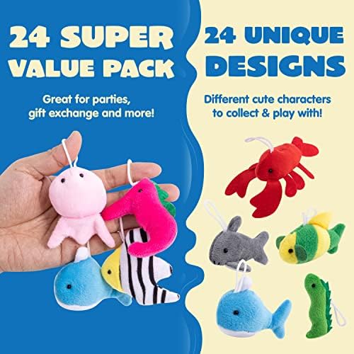 JOYIN 24 Pcs Mini Sea Animal Plush Toys, 3” Stuffed Sea Animal Bulk for Kids Birthday Party Favors, Basket Stuff, Pinata Fillers, Goodie Bag Fillers, School Prizes, Valentine's Day Party Supplies