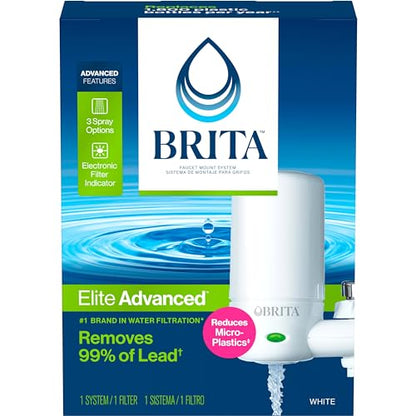 Brita Water Filter for Sink, Complete Faucet Mount Water Filtration System for Tap Water, Reduces 99% of Lead, White