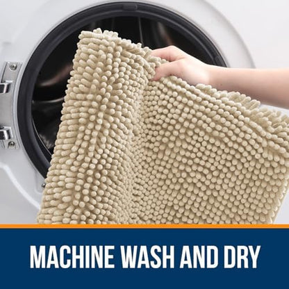 OLANLY Bathroom Rugs 30x20, Extra Soft Absorbent Chenille Bath Rugs, Rubber Backing Quick Dry, Machine Washable Bath Mats for Bathroom Floor, Tub and Shower, Home Decor Accessories, Beige