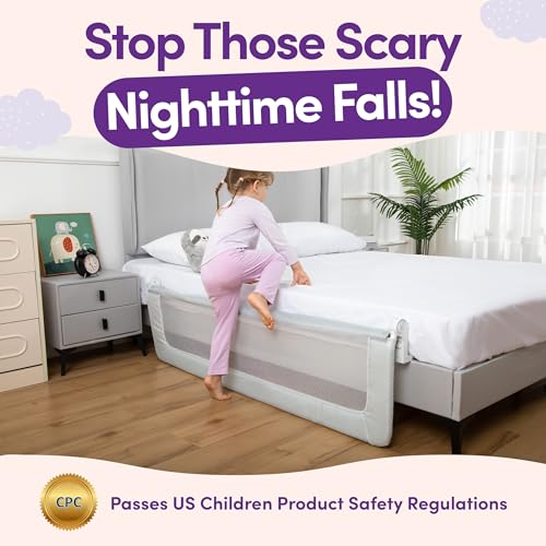 ComfyBumpy 1-Pack Bed Rail for Toddlers 55.5" L x 19.5" H | Toddler Bed Rails for Twin, Full, Queen & King Mattress Size | Swing Down Rail Guard | Mattress Side Rail for Kids | Gray