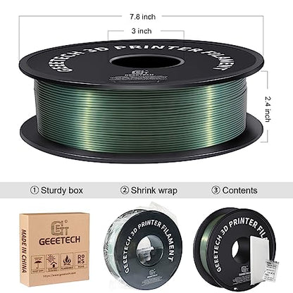 Geeetech Silk PLA Filament 1.75mm for 3D Printer, Dark Green Metal-Like Shiny PLA Filament 1kg (2.2lbs) Spool, Dimensional Accuracy +/- 0.02 mm,Metallic Silk Bronze