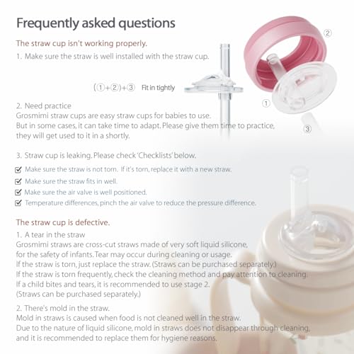 GROSMIMI Spill Proof no Spill Magic Sippy Cup with Straw with Handle for Baby and Toddlers, Customizable, PPSU, BPA Free 10 oz (Pink)