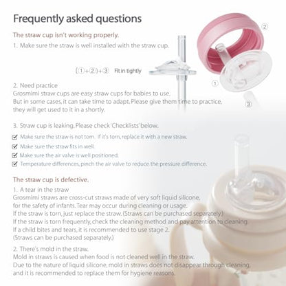 GROSMIMI Spill Proof no Spill Magic Sippy Cup with Straw with Handle for Baby and Toddlers, Customizable, PPSU, BPA Free 10 oz (Pink)