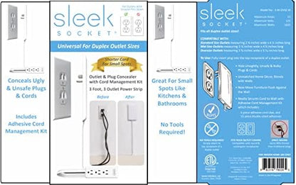 Sleek Socket Original & Patented Ultra-Thin Outlet Concealer with Cord Concealer Kit, Flat Extension Cord with Multi Outlets Power Strip, Ideal for Home Improvement, Hide Bulky and Messy Cords