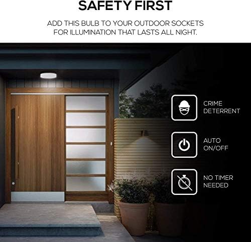 Amazon Basics A19 Dusk to Dawn Sensor LED Outdoor Light Bulb, 60W Equivalent, Energy-Efficient 9W, Soft White 2700K, E26 Base, 10,000 Hours, 6 Count (Pack of 1)