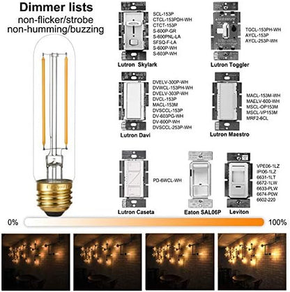 LiteHistory Dimmable E26 LED Bulb 4W Equal 40 Watt Warm White 2700K E26 Edison AC120V 400lm Tubular T9 T10 LED Light Bulb for Rustic Pendant,Chandeliers,Wall sconces 6Pack