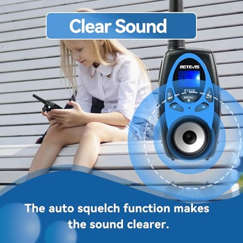 Retevis RT628 Kids Walkie Talkies, Long Range 2 Way Radio 22 Channel, Durable Toy Birthday Gifts for 6-12 Year Old Boys and Girls, Handheld Walkies Talkie for Outside Hiking Camping(Black Blue 1 Pair)