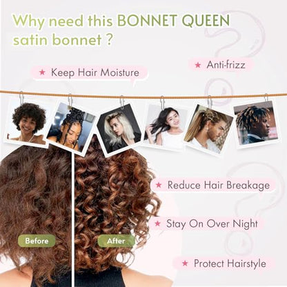 BONNET QUEEN 2Pcs Pack Silk Bonnet for Sleeping Satin Bonnet Hair Bonnet with Tie Band Sleep Bonnet Men Bonnet for Women Curly Hair Brown Champagne