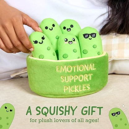 Emotional Support Pickles by Relatable, Cuddly Stuffed Animals and Toys, Squishy Toys and Plushies, Perfect Funny Pickle Gifts for Loved Ones of All Ages, Includes 5 Plushies with Carrying Basket