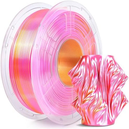 SUNLU Silk Dual Color Pla Filament, Silk PLA 3D Printer Filament 1.75mm, Shiny Silk Texture, Dimensional Accuracy +/- 0.02mm, 1KG Spool (2.2 lbs), PLA Silk Dual Color (Pink Gold)