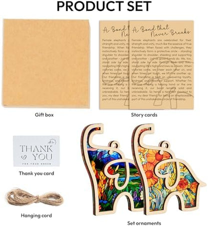 Friendship Elephant Easter Ornament with Story Card, Friendship Gifts for Women Tribe, Heartfelt for Best Friends Sisters, Sisterhood Special Bond Decor (Set 2 Suncatcher)