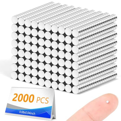 2000 Pack Small Magnets, 2x1mm Refrigerator Magnets Rare Earth Magnet Neodymium Magnet for Crafts, Whiteboard, Kitchen Cabinet