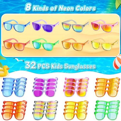 Kids Sunglasses Party Favors - Boys Girls Valentines Day Gifts, Neon Sunglasses with UV 400 Protection for Kids Classroom Favors Birthday Goodie Bags Stuffers - 32 Packs