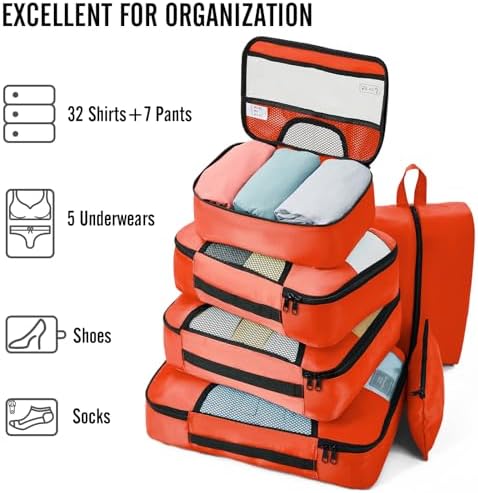 Veken 8 Set Packing Cubes for Travel Essentials, Suitcase Organizer Bags in 4 Sizes, Carry-On Luggage Accessories with Large Laundry & Hanging Toiletry Bag, Must-Have for Airplane, Road Trip & Camping