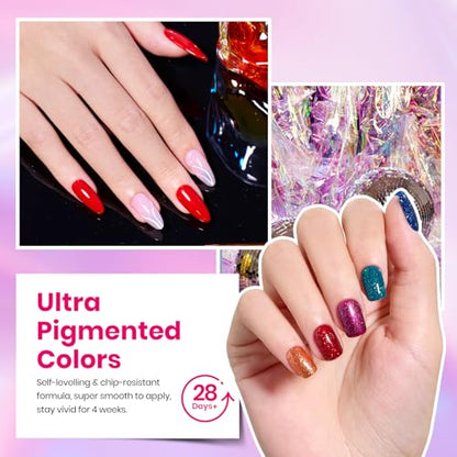 Beetles Glitter Gel Nail Polish Set, 44Pcs Christmas Burgundy Red Gold Green Silver Blue Pink Sparkle Gel Polish Kits with Base Top Coat Winter Manicure Gift for Women