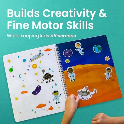 CUPKIN Outer Space Sticker Book for Kids 2-4, 500+ Kids Stickers 12 Coloring Pages, 12 Side by Side Scenes, Fun Toddler Travel Activity Coloring and Sticker Books for Ages 4-8 + 8-10