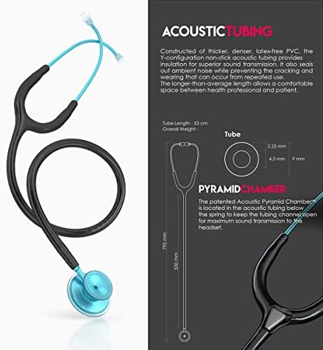 MDF Instruments Engravable - Acoustica Lightweight Custom Stethoscope for Doctors, Nurses, Students, Home Health Use, Adult, Dual Head, Black Tube, Aqua Chestpiece-Headset, MDF747XPAQ11-ENGRAVING