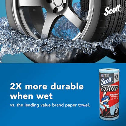 Scott Shop Original Blue Towels (75147), 9.4"x11" Cloth-like Paper Towel (12 Rolls of 55 Sheets, 660 Sheet Total)