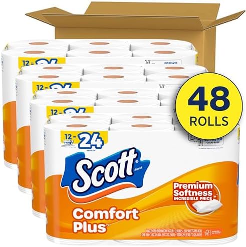 Scott ComfortPlus Toilet Paper, 48 Double Rolls, 231 Sheets per Roll, Septic-Safe, 1-Ply Toilet Tissue